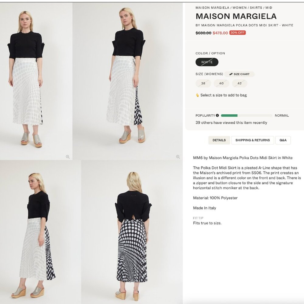 MM6 Polka Dot Pleated Skirt NWT - Picture 5 of 9